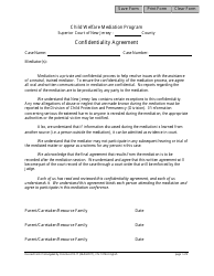 Document preview: Form 10743 Child Welfare Mediation Confidentiality Agreement - New Jersey