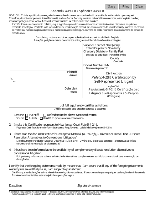 Form 10889 Appendix XXVII-B  Printable Pdf