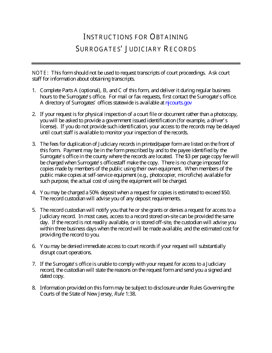 Form 10964 Surrogates Judiciary Records Request Form - New Jersey, Page 2