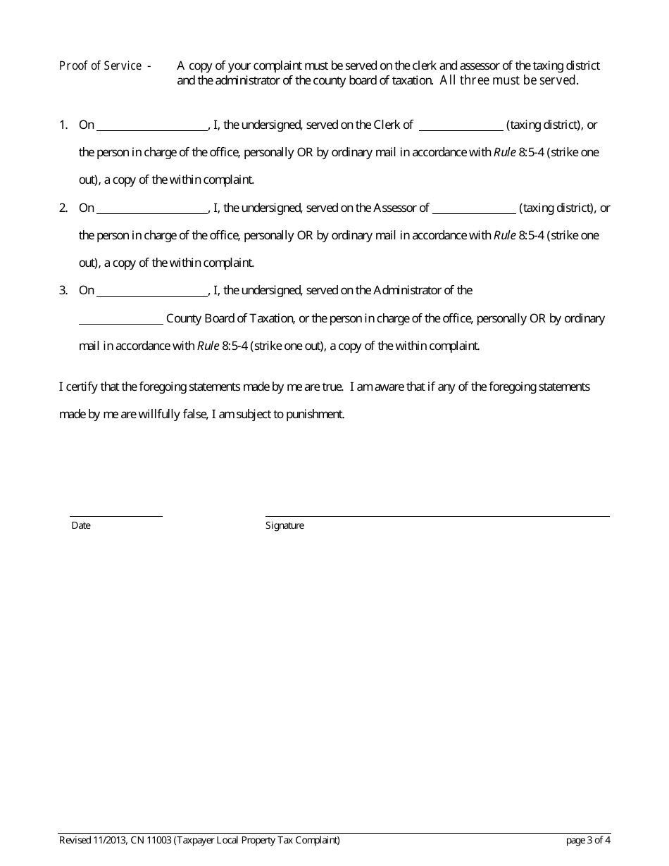 Form 11003 Taxpayer Complaint (Local Property Tax) - New Jersey, Page 3