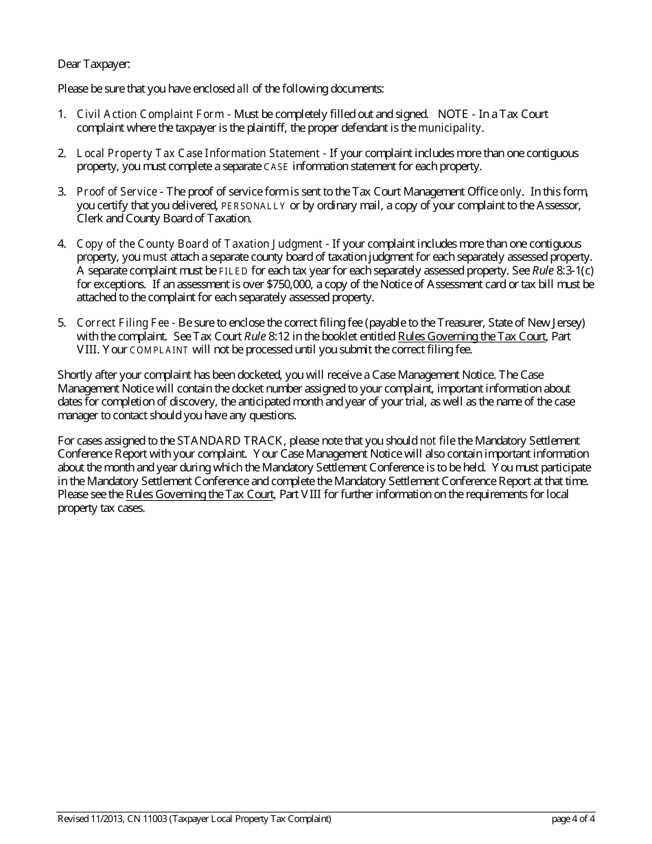 Form 11003 Taxpayer Complaint (Local Property Tax) - New Jersey, Page 4