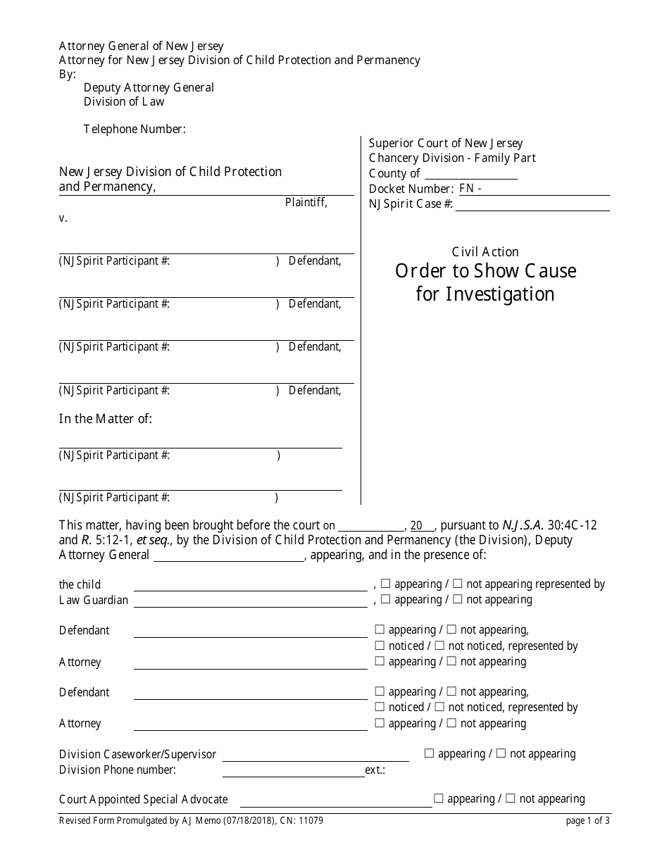 Form CN:11079 Order to Show Cause for Investigation - New Jersey, Page 1