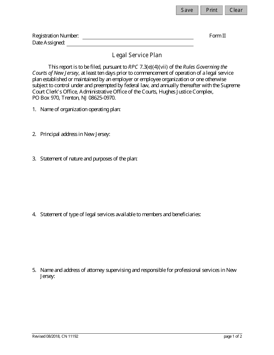 Form II (11192) Legal Service Plan - New Jersey, Page 1