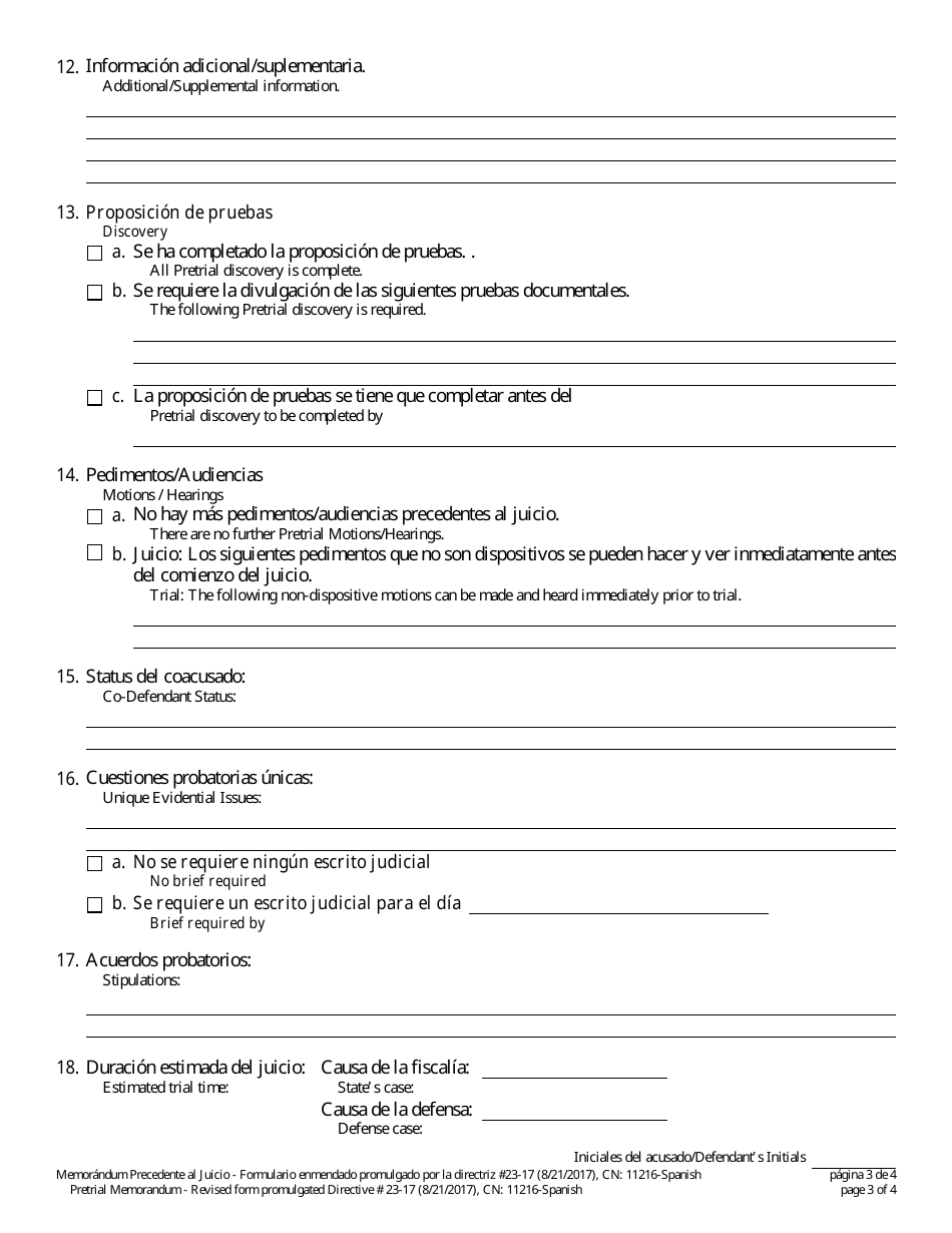 Formulario 11216 Memorandum Precedente Al Juicio - New Jersey (Spanish), Page 3