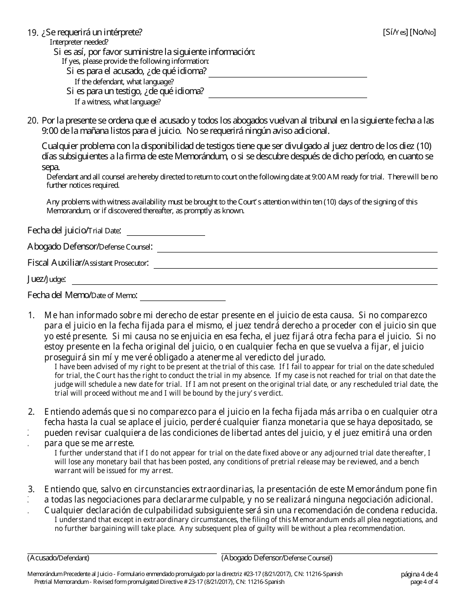 Formulario 11216 Memorandum Precedente Al Juicio - New Jersey (Spanish), Page 4