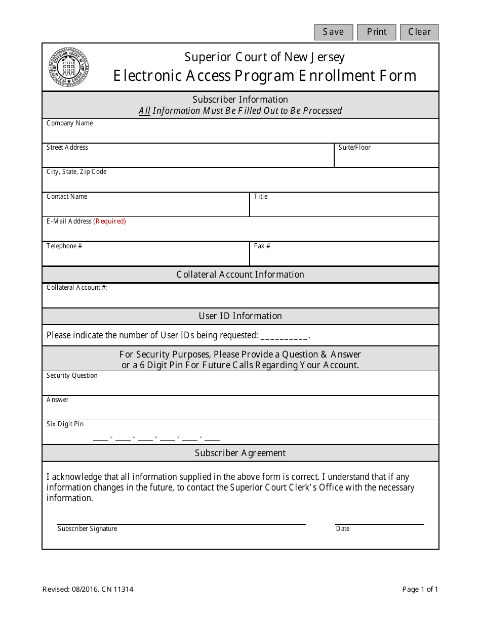 Form 11314 Electronic Access Program Enrollment Form - New Jersey, Page 1