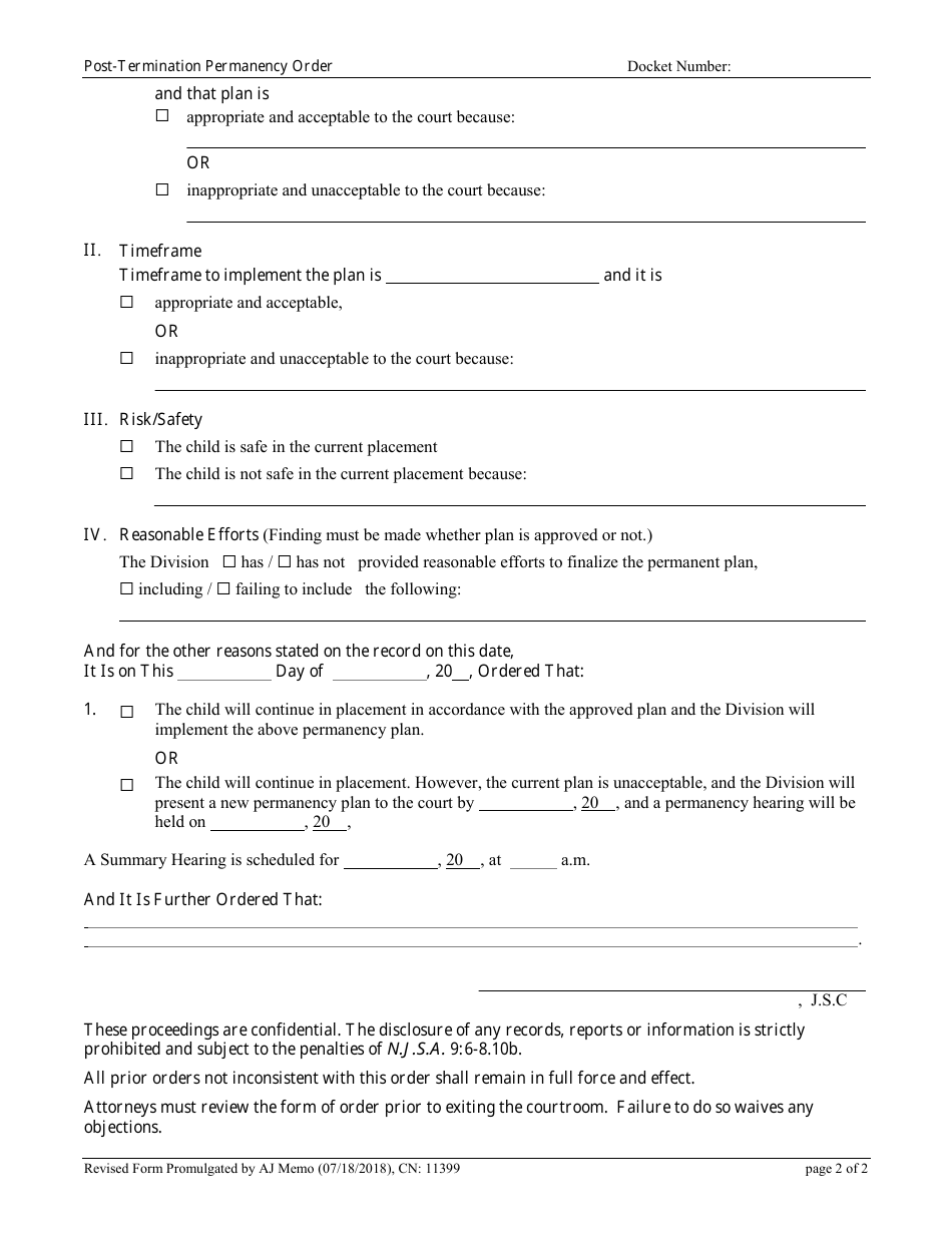 Form 11399 Post-termination Permanency Order - New Jersey, Page 2