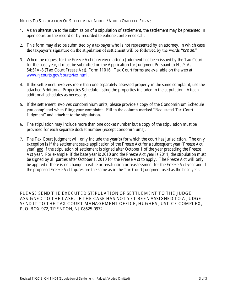 Form 11404 Stipulation of Settlement Added / Added Omitted (Local Property Tax) - New Jersey, Page 3