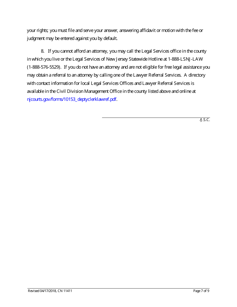 Form 11411 Complaint and Proposed Form of Order for Action Seeking Title to Motor Vehicle - New Jersey, Page 7