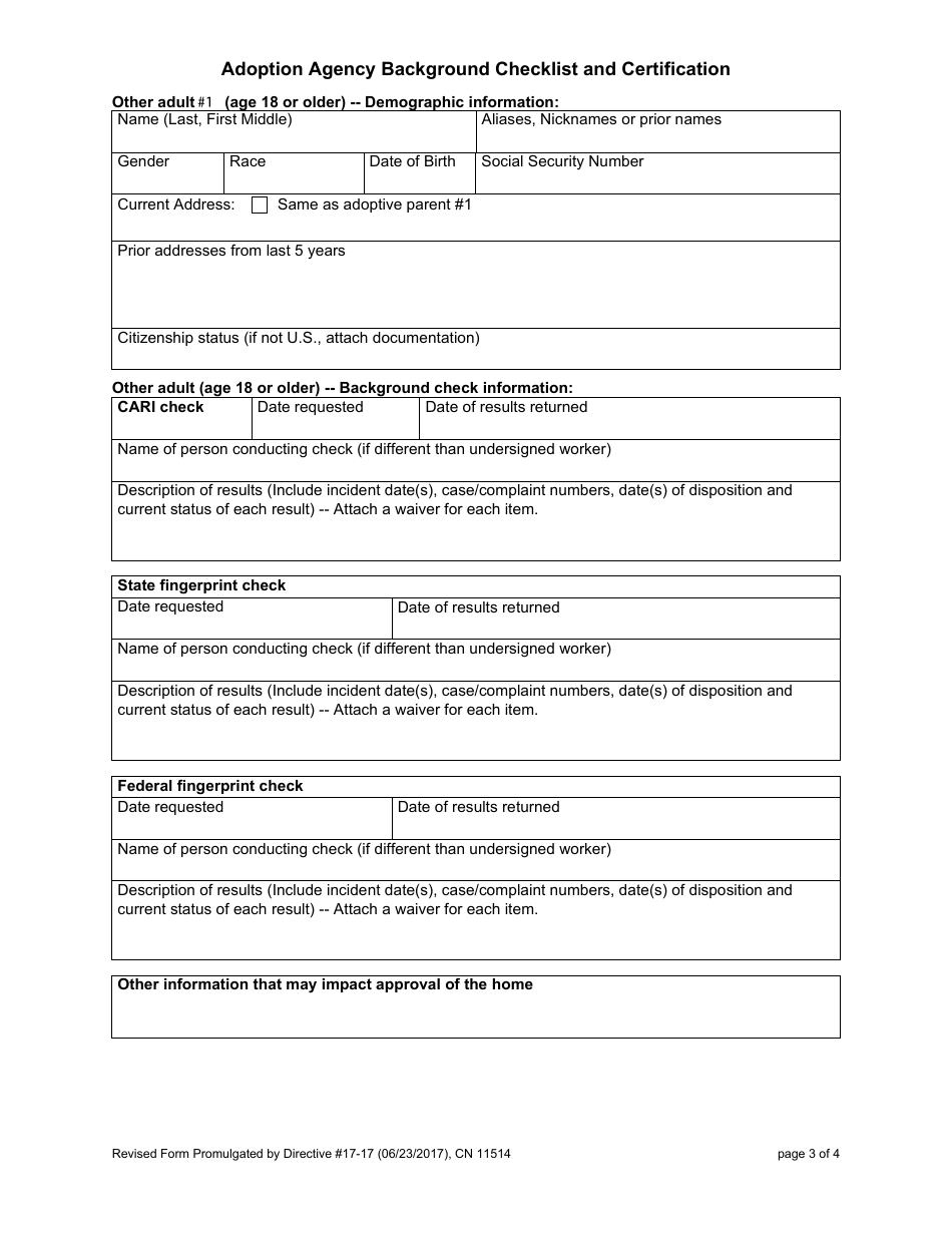 Form 11514 Adoption Agency Background Checklist and Certification - New Jersey, Page 3