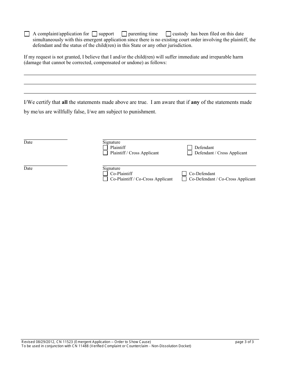 Form 11523 Emergent Application (Order to Show Cause) - New Jersey, Page 3