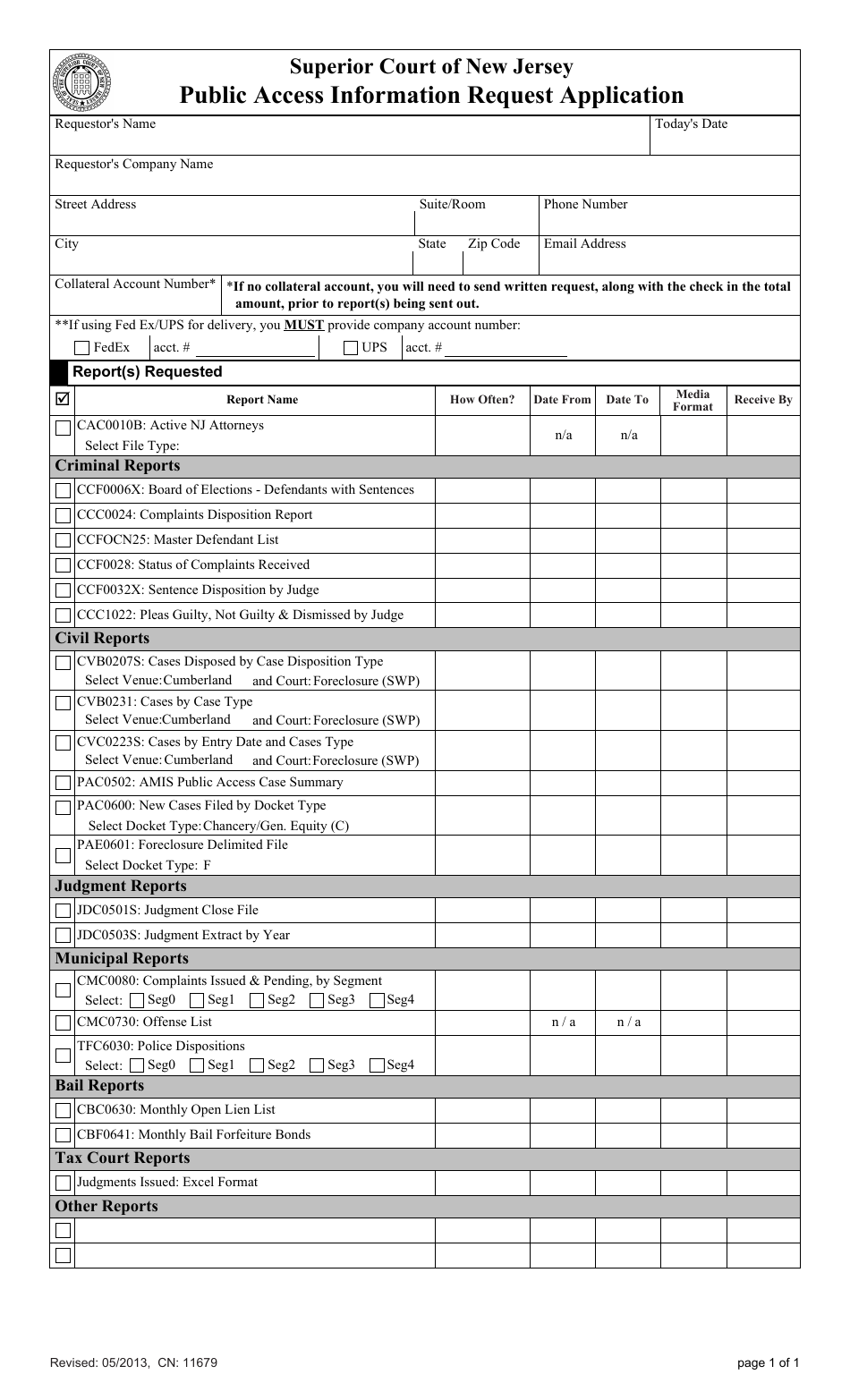 Form CN:11679 Public Access Information Request Application - New Jersey, Page 1