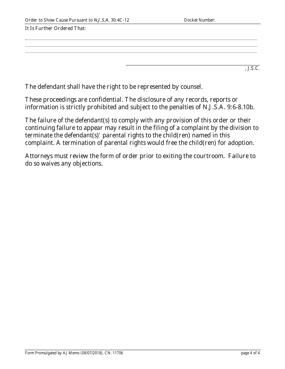 Form CN:11706 Order to Show Cause Pursuant to N.j.s.a. 30:4c-12 - New Jersey, Page 4