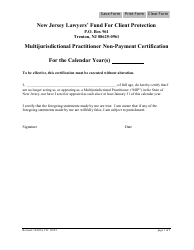 Form CN:11854 Multijurisdictional Practitioner Non-payment Certification - New Jersey
