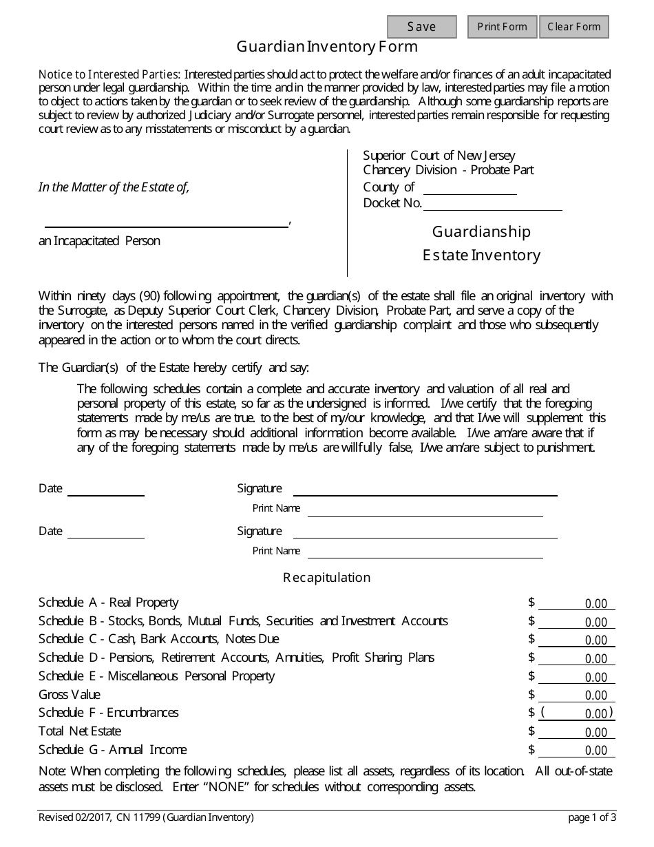 Form 11799 Guardian Inventory Form - New Jersey, Page 2