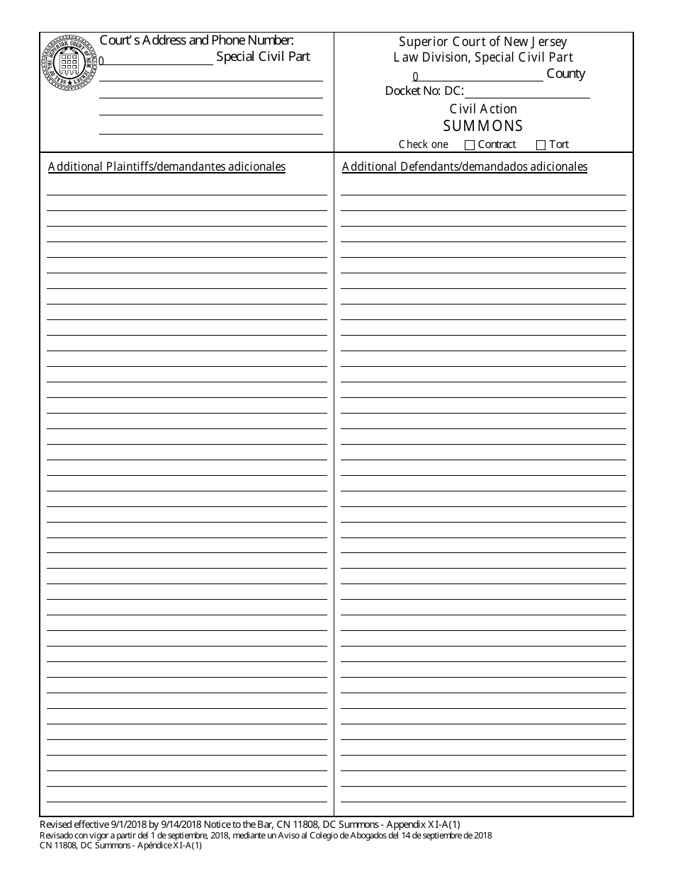 Form 11808 Appendix XI-A(1) Dc Summons - New Jersey (English / Spanish), Page 3
