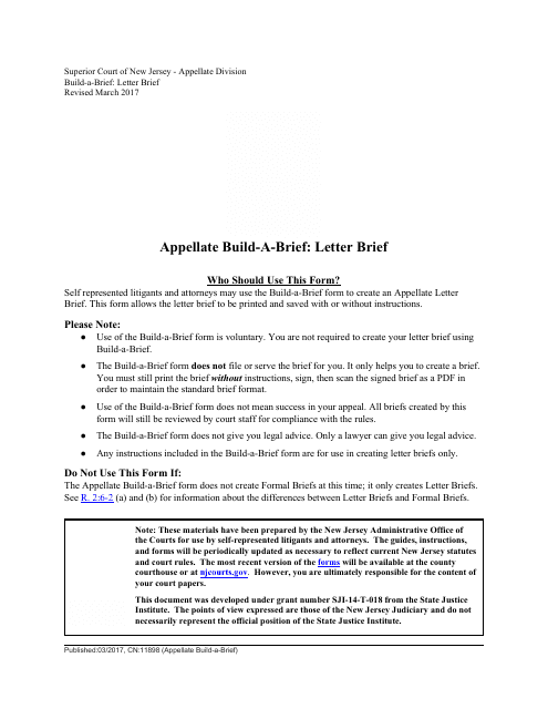 Form CN:11898 Appellate Build-A-brief: Letter Brief - New Jersey