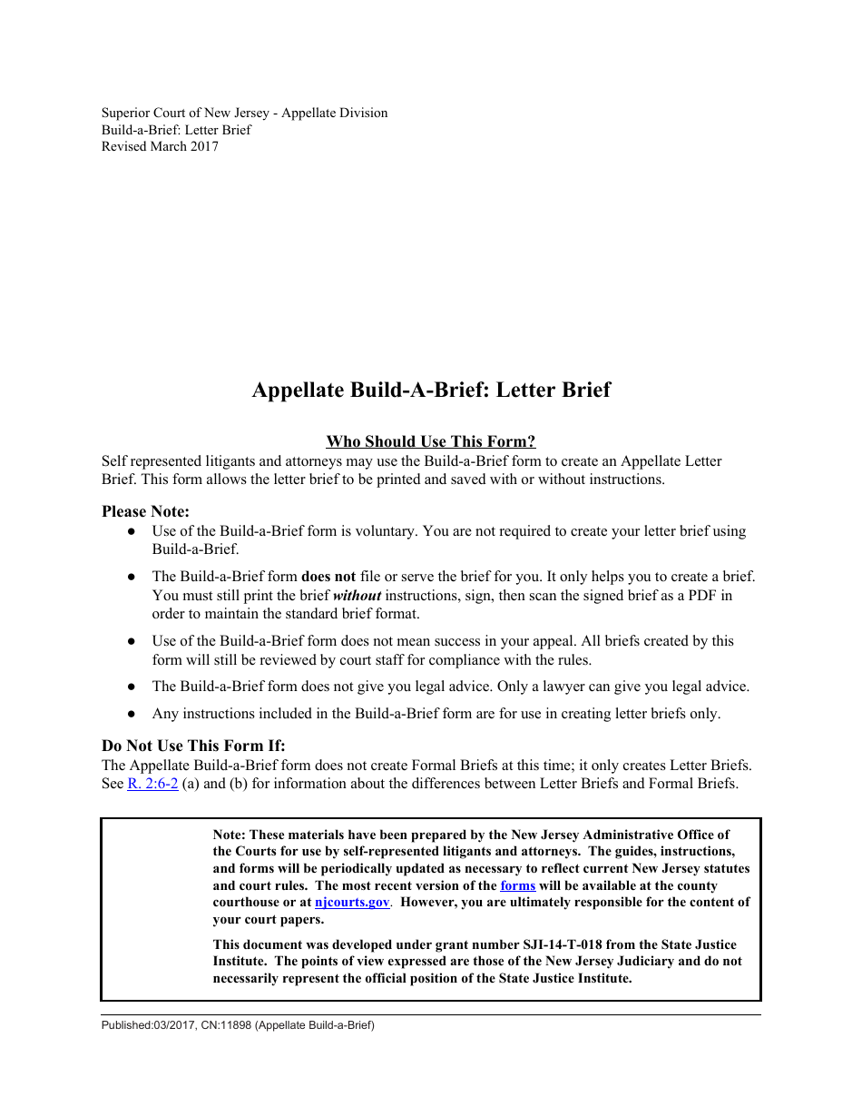 Form CN:11898 Appellate Build-A-brief: Letter Brief - New Jersey, Page 1
