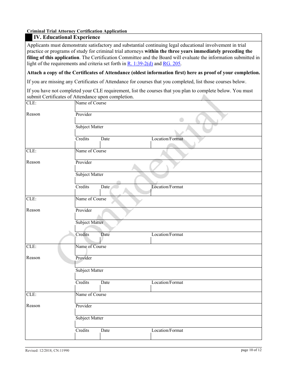 Form 11990 Criminal Trial Attorney Certification Application - New Jersey, Page 10