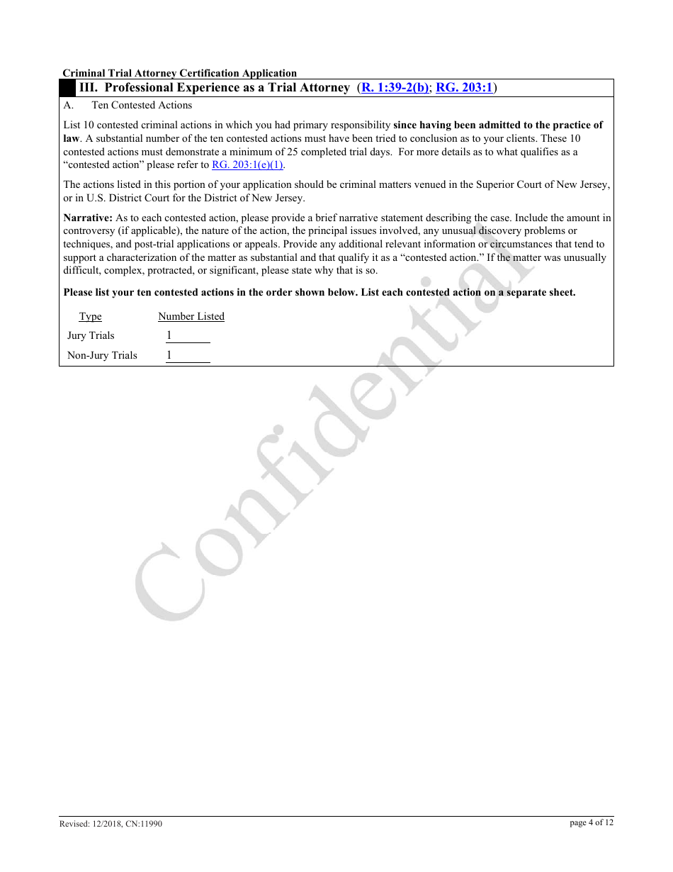 Form 11990 Criminal Trial Attorney Certification Application - New Jersey, Page 4