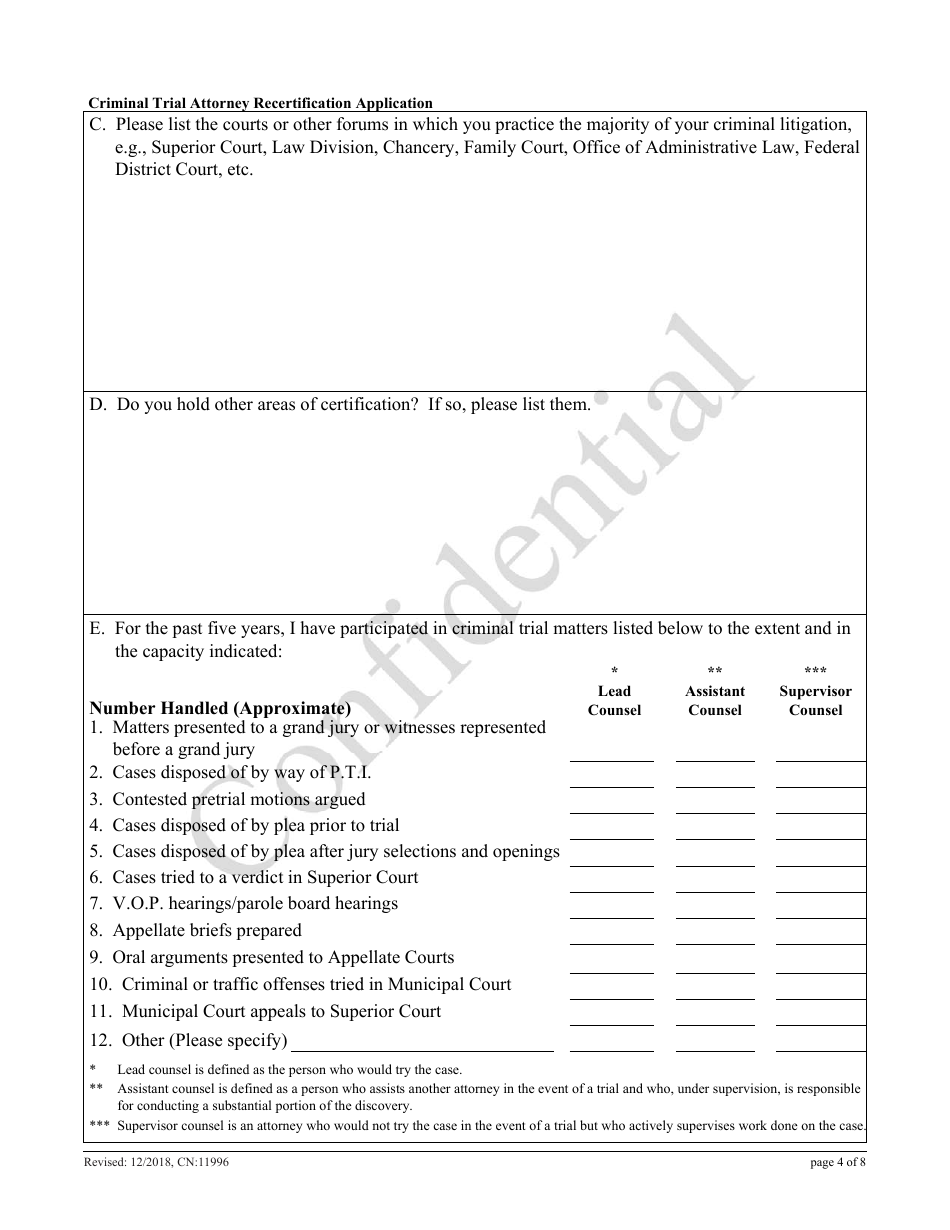 Form CN:11996 Criminal Trial Attorney Recertification Application - New Jersey, Page 4