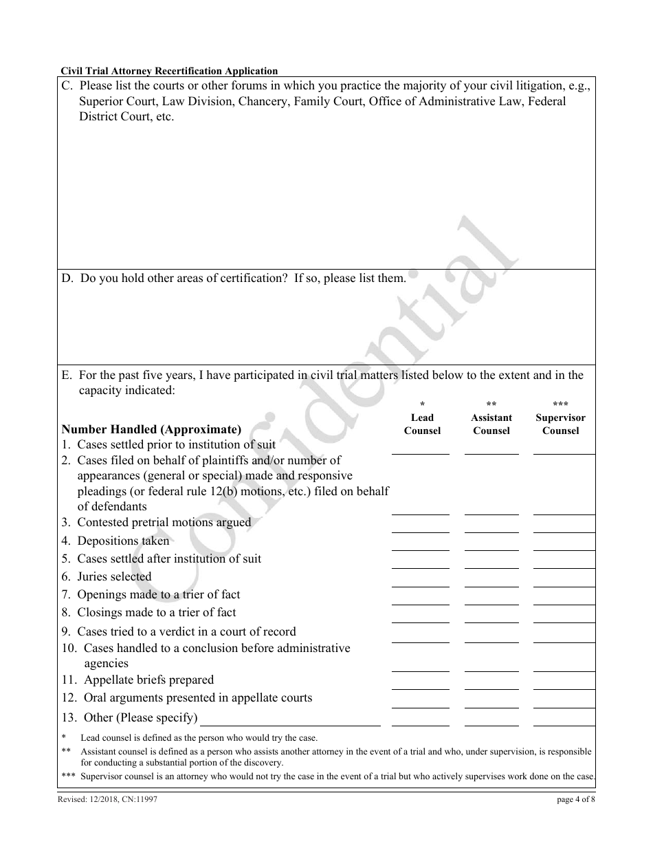 Form CN:11997 Civil Trial Attorney Recertification Application - New Jersey, Page 4