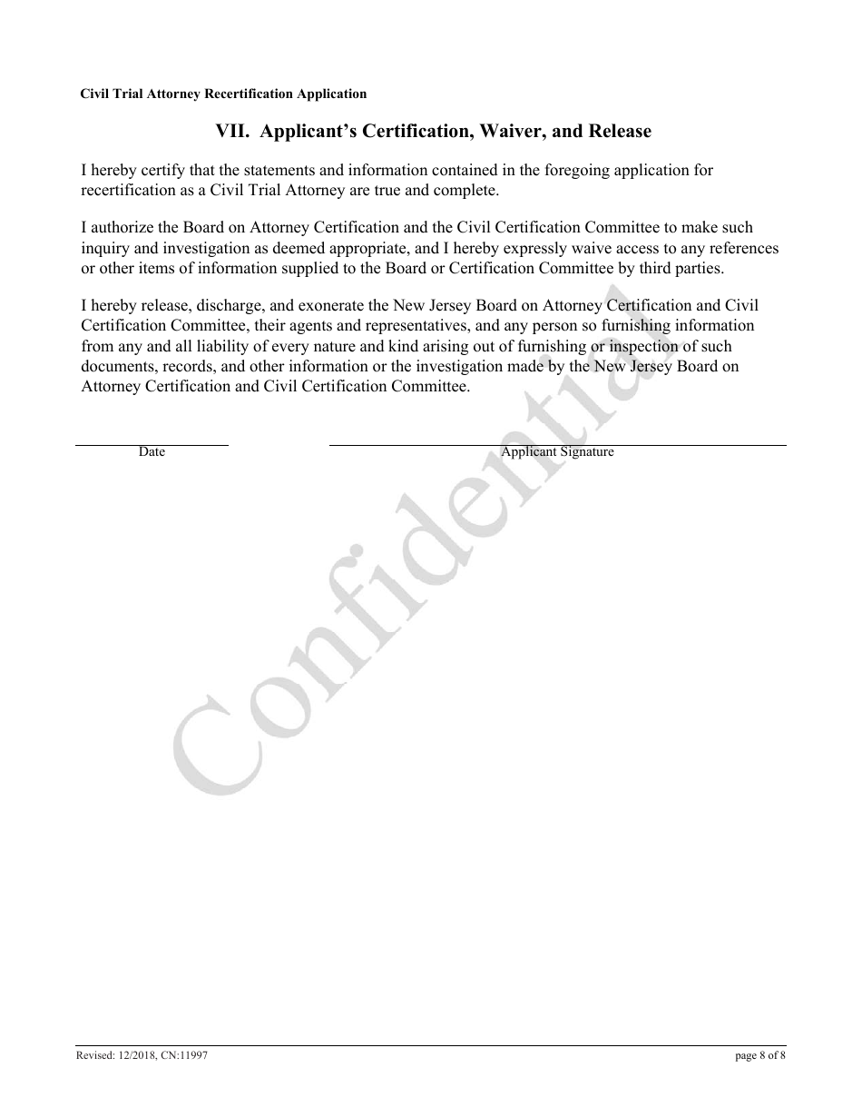 Form CN:11997 Civil Trial Attorney Recertification Application - New Jersey, Page 8