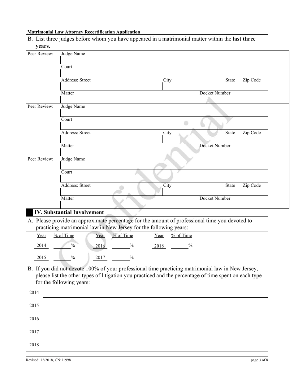 Form CN:11998 Matrimonial Law Attorney Recertification Application - New Jersey, Page 3