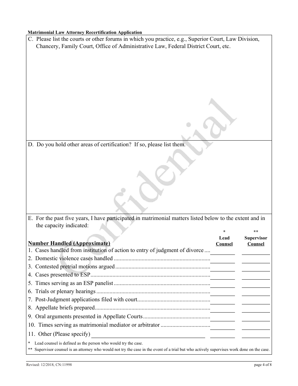 Form CN:11998 Matrimonial Law Attorney Recertification Application - New Jersey, Page 4