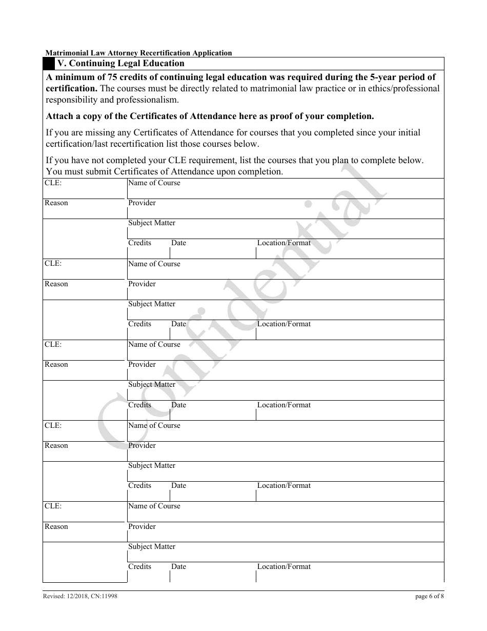 Form CN:11998 Matrimonial Law Attorney Recertification Application - New Jersey, Page 6