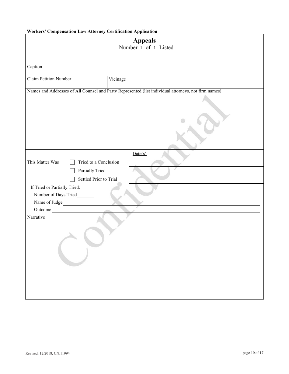 Form CN:11994 Workers Compensation Law Attorney Certification Application - New Jersey, Page 10