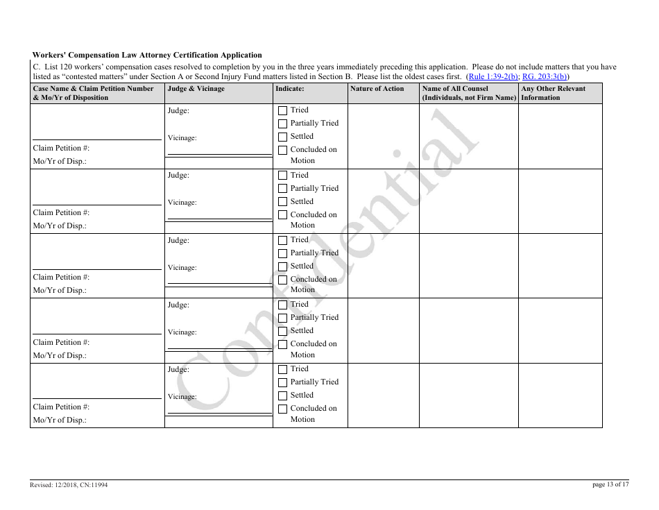 Form CN:11994 Workers Compensation Law Attorney Certification Application - New Jersey, Page 13