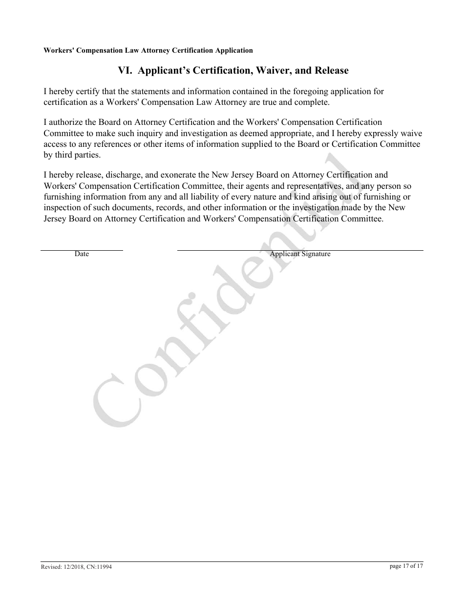 Form CN:11994 Workers Compensation Law Attorney Certification Application - New Jersey, Page 17