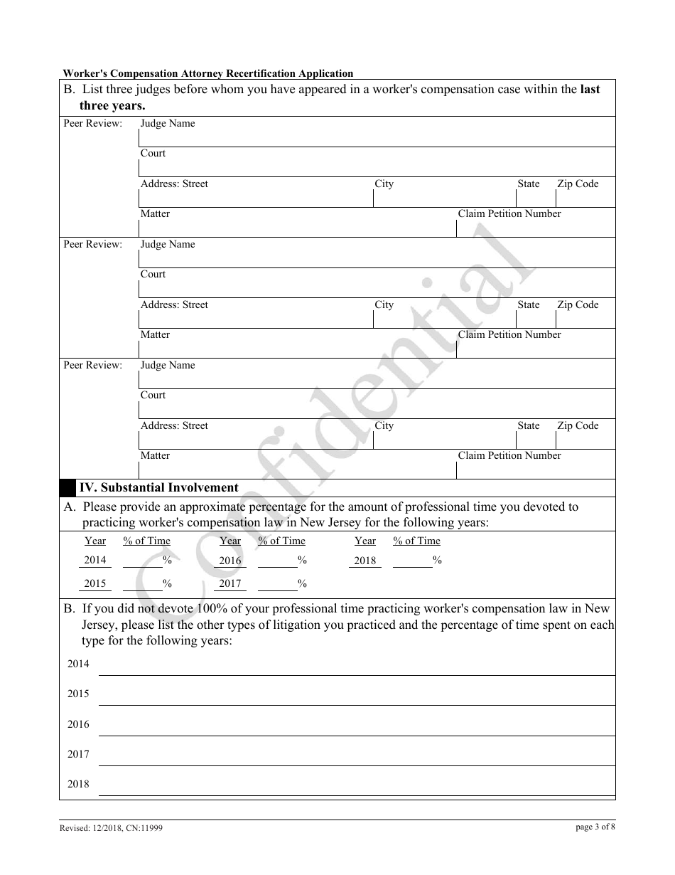 Form CN:11999 Workers Compensation Law Attorney Recertification Application - New Jersey, Page 3