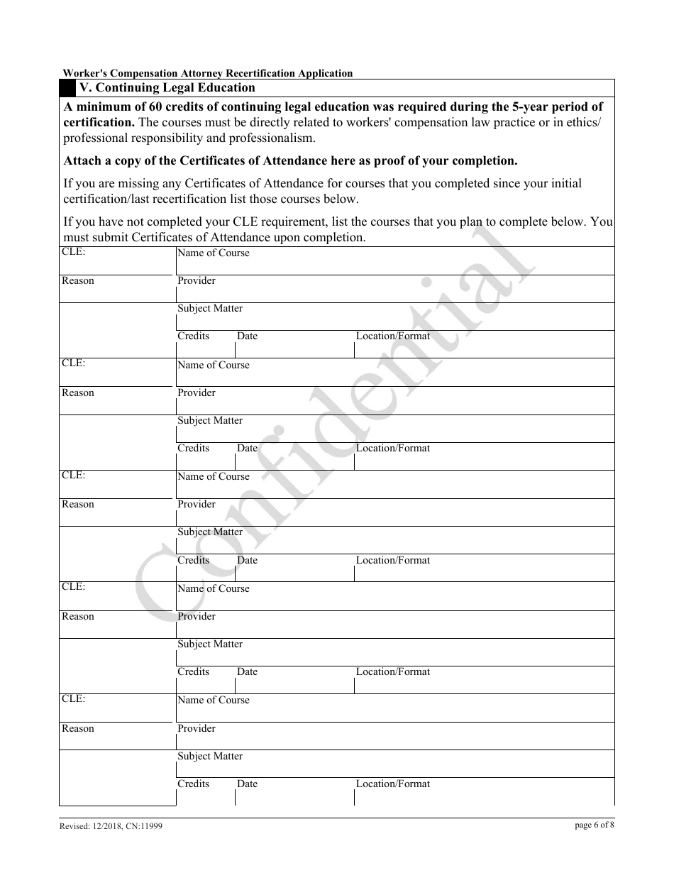 Form CN:11999 Workers Compensation Law Attorney Recertification Application - New Jersey, Page 6