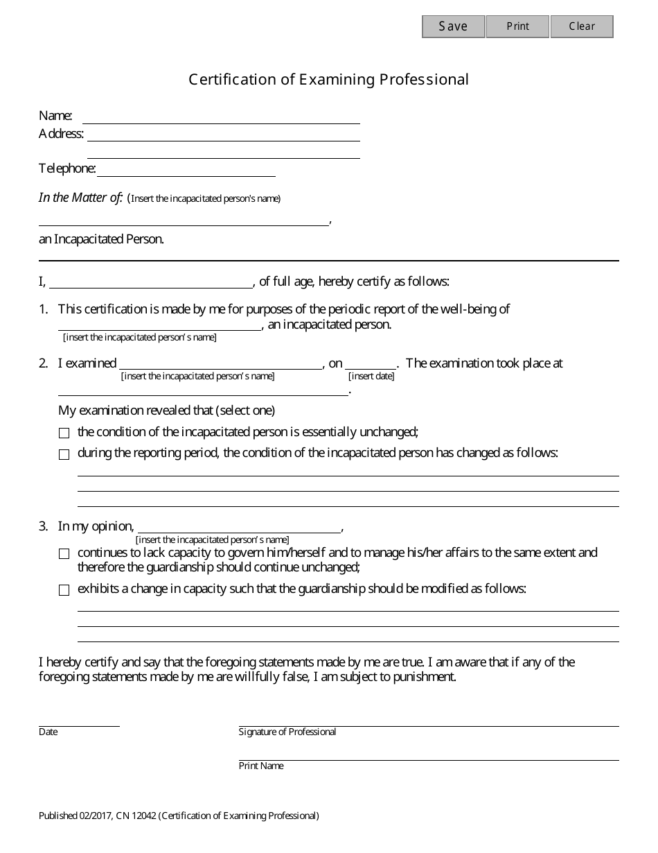 Form 12042 Certification of Examining Professional - New Jersey, Page 2