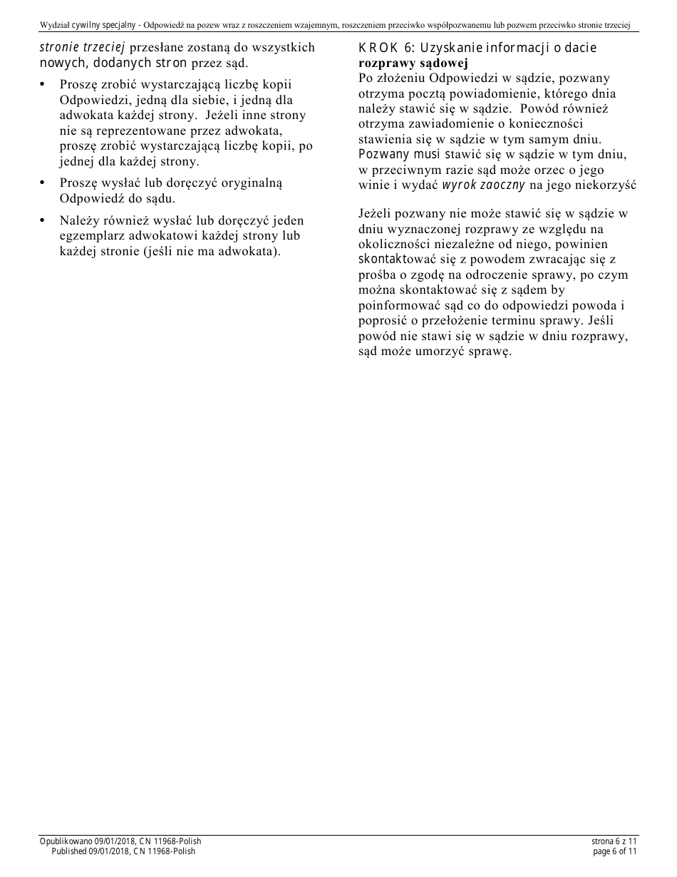Form A (11968) Appendix XI-Z Special Civil Answer With a Counterclaim Cross-claim and / or Third Party Complaint - New Jersey (English / Polish), Page 6