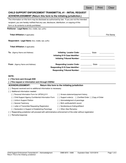 Child Support Enforcement Transmittal #1 ' Initial Request Acknowledgment Download Pdf