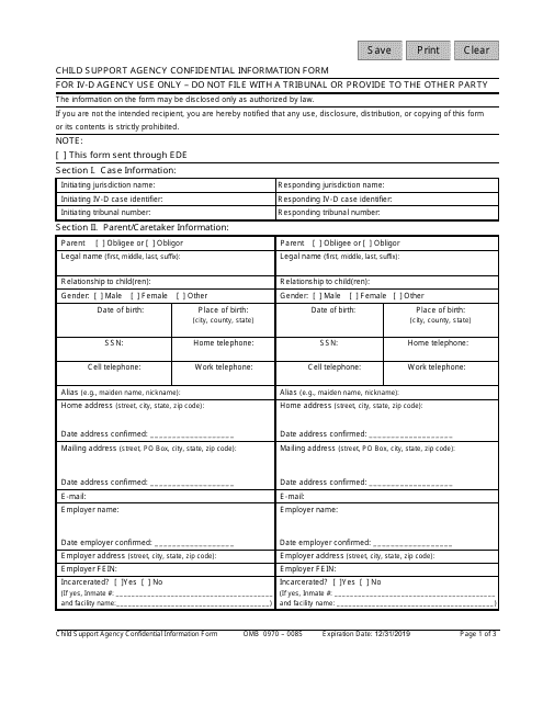 Child Support Agency Confidential Information Form