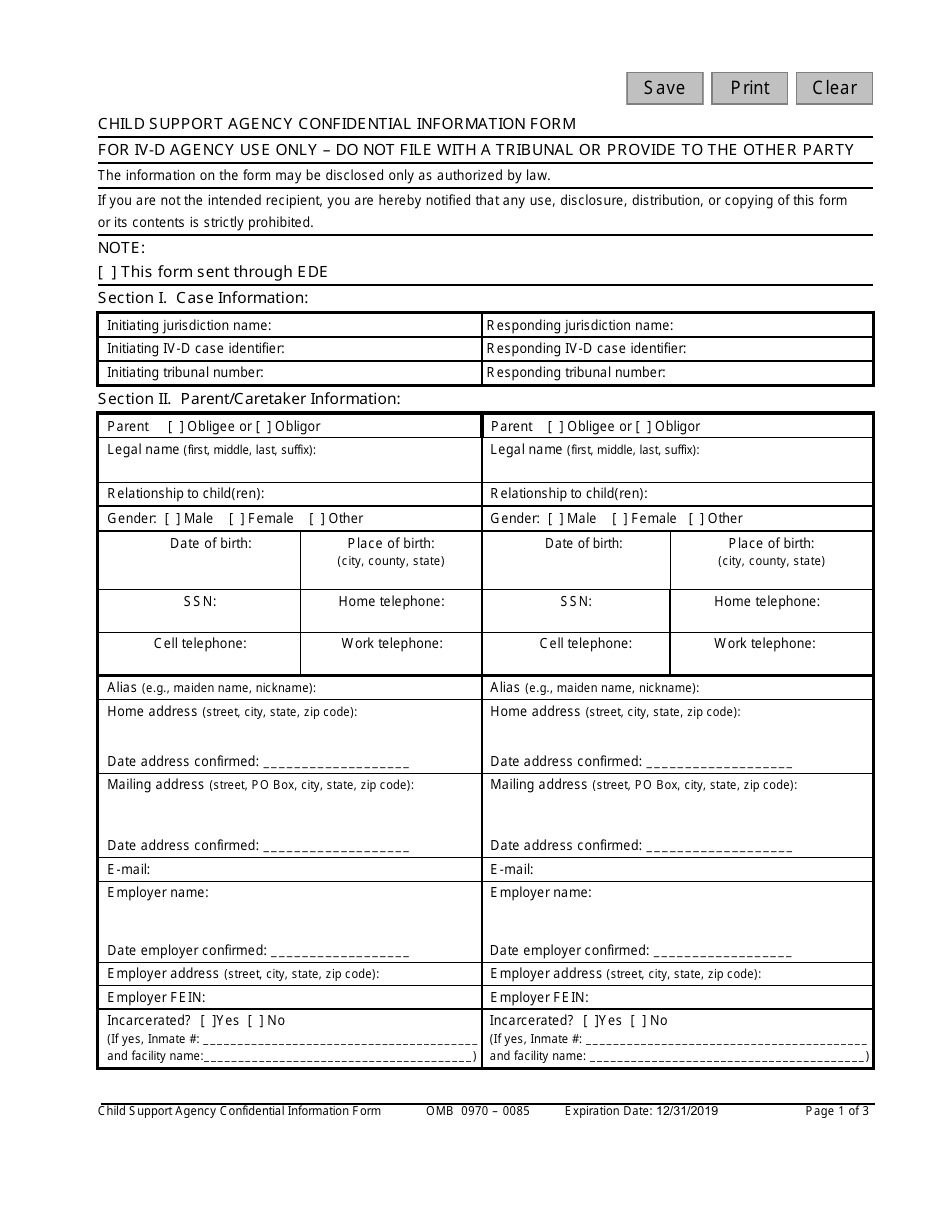 Child Support Agency Confidential Information Form, Page 1
