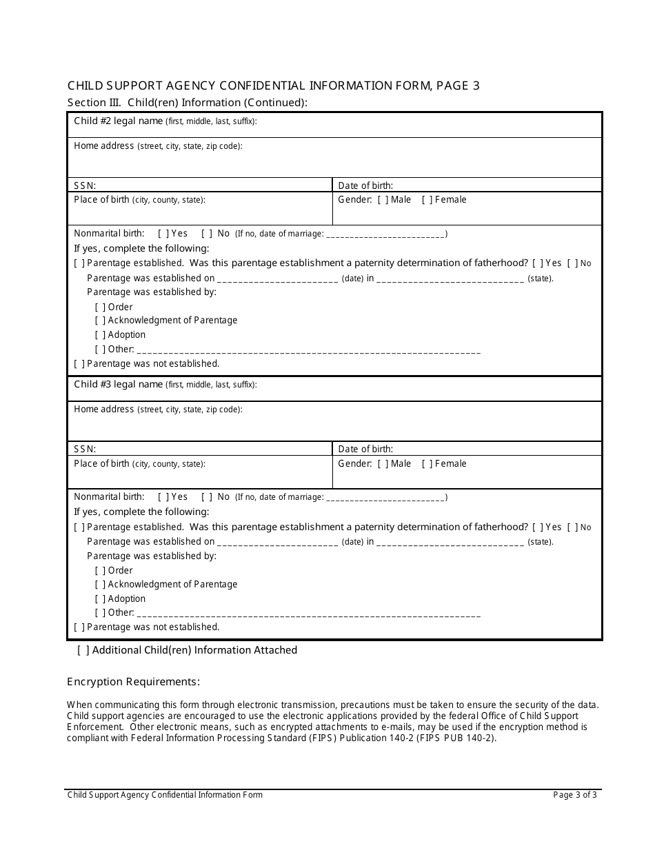 Child Support Agency Confidential Information Form, Page 3