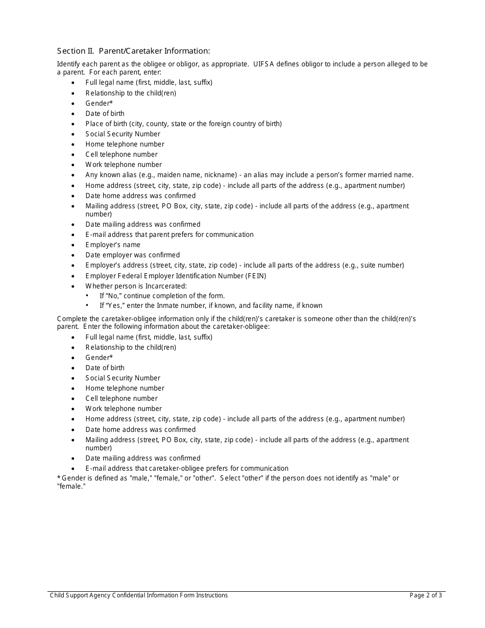 Child Support Agency Confidential Information Form, Page 5
