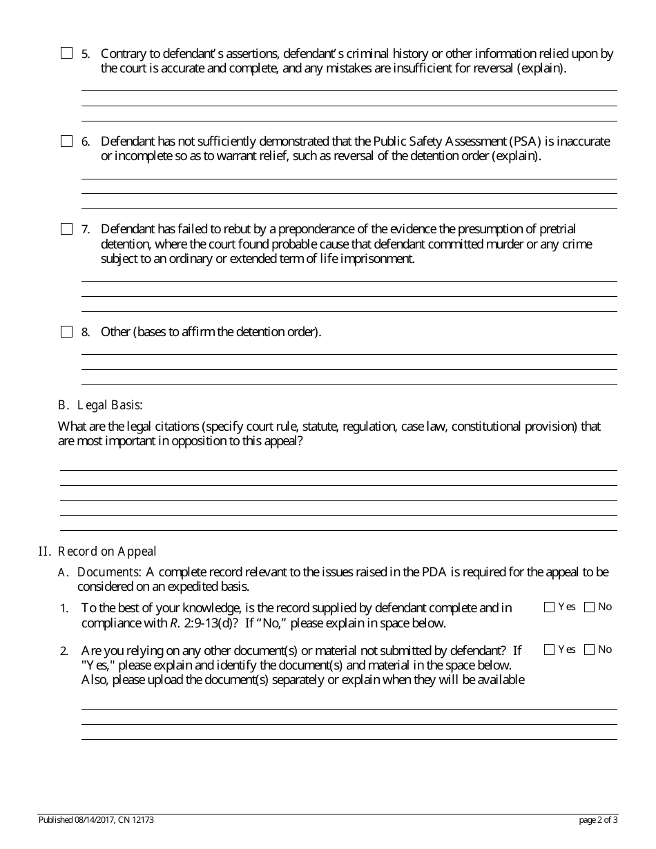 Form 12173 Pretrial Detention Appeal (Pda)  States Response - New Jersey, Page 2