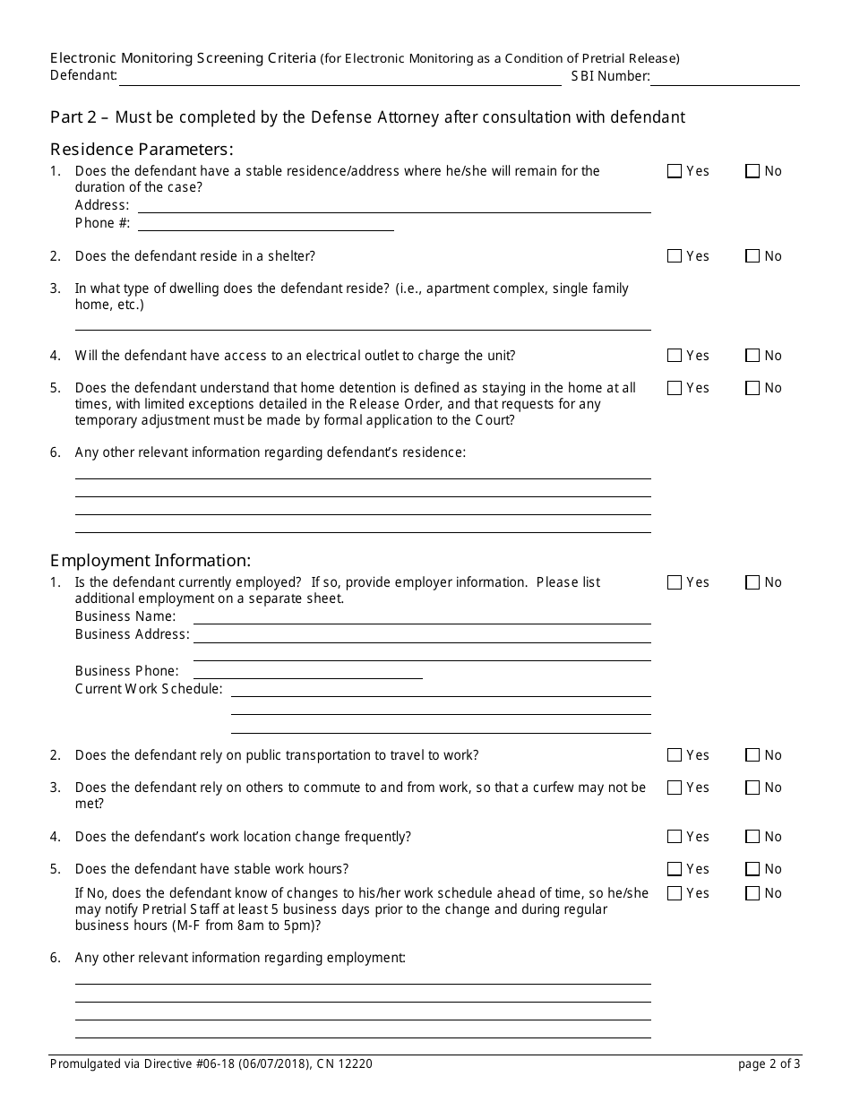 Form 12220 Electronic Monitoring Screening Criteria (For Electronic Monitoring as a Condition of Pretrial Release) - New Jersey, Page 2