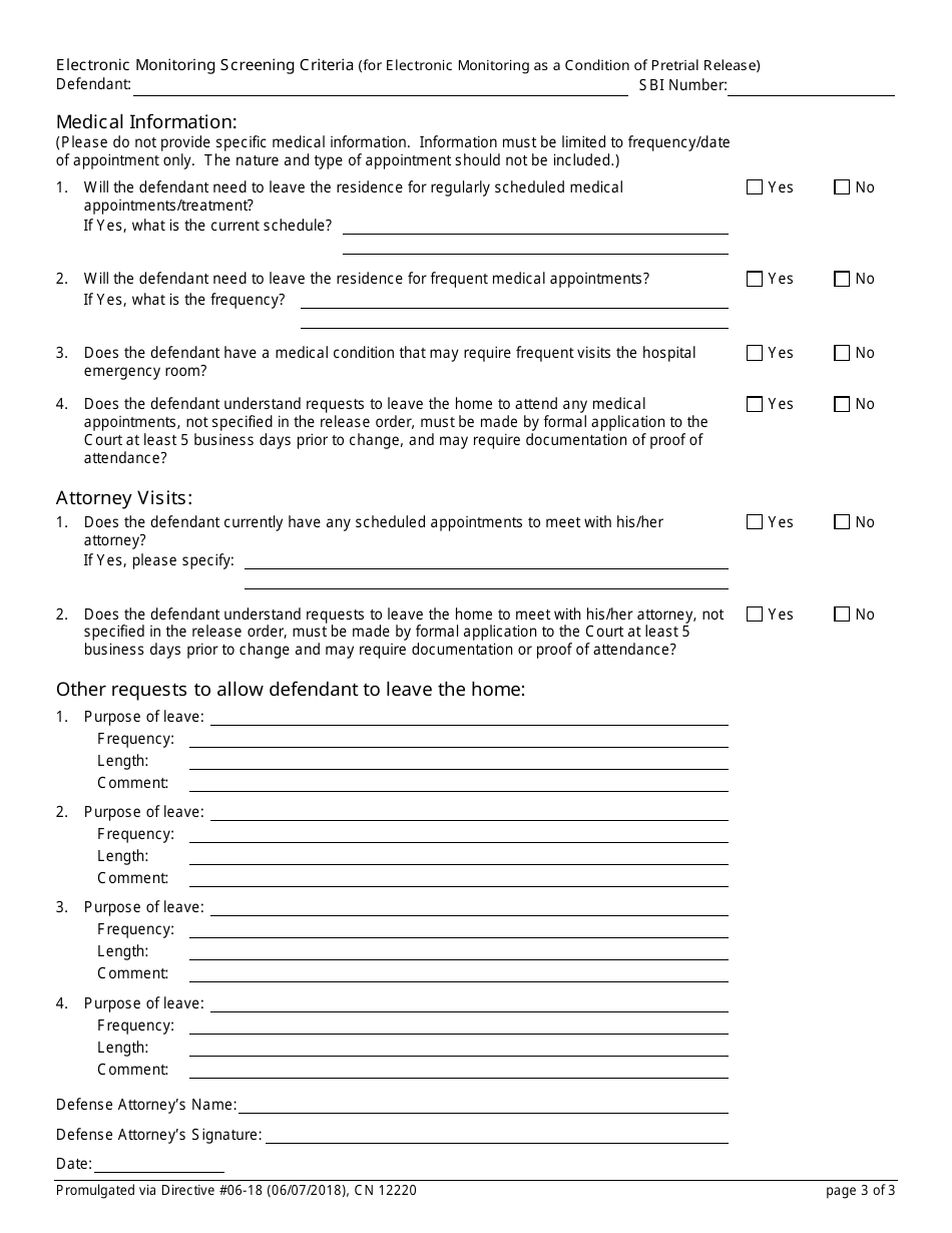 Form 12220 Electronic Monitoring Screening Criteria (For Electronic Monitoring as a Condition of Pretrial Release) - New Jersey, Page 3