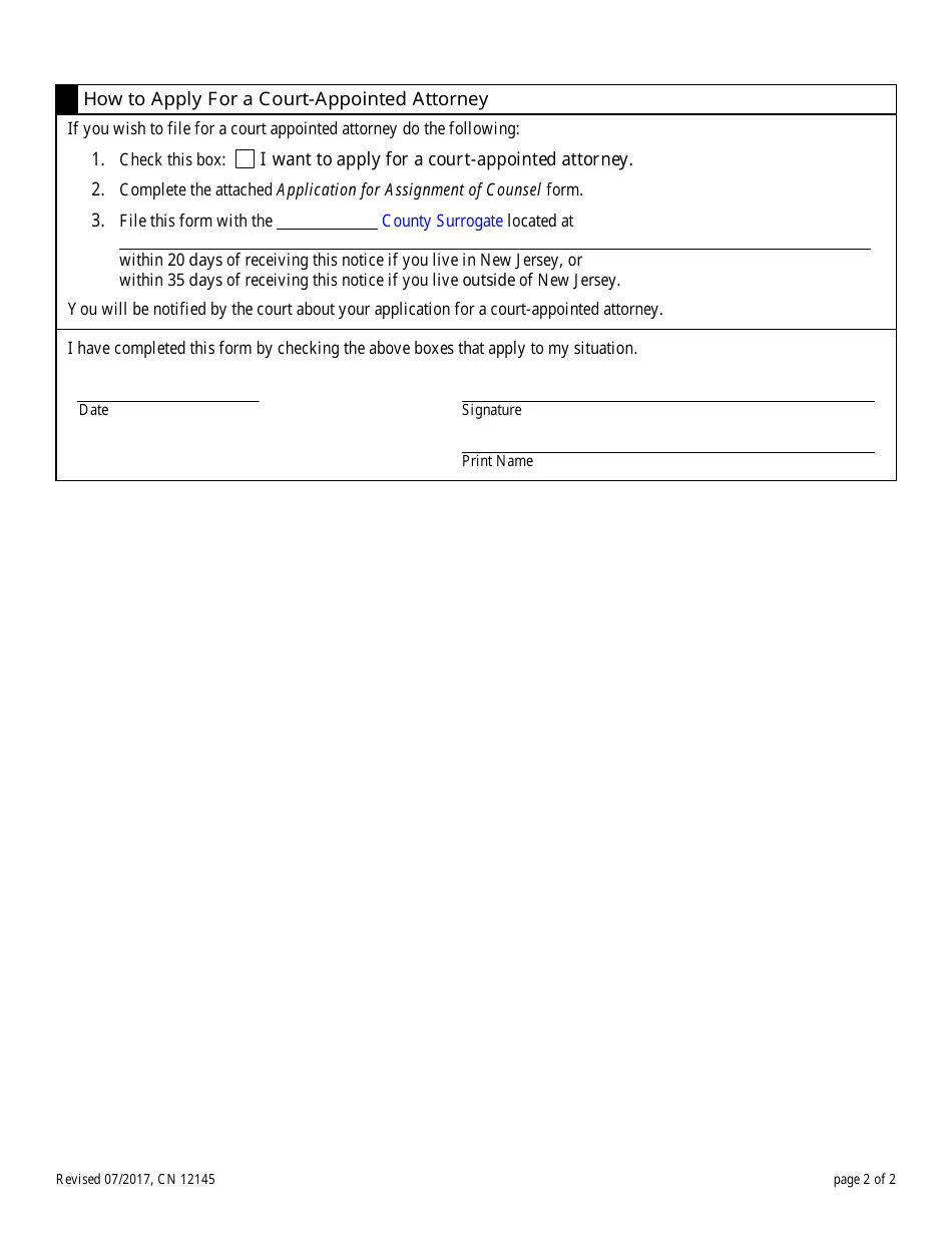 Form 12145 Notice of Rights in Adoption Proceeding (Non-agency Placement) - New Jersey, Page 2