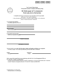 Form 12250 &quot;Withdrawal of Complaint&quot; - New Jersey (English/Spanish)