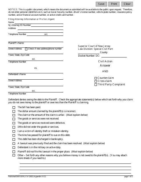 Form 12302 Appendix XI-Z  Printable Pdf
