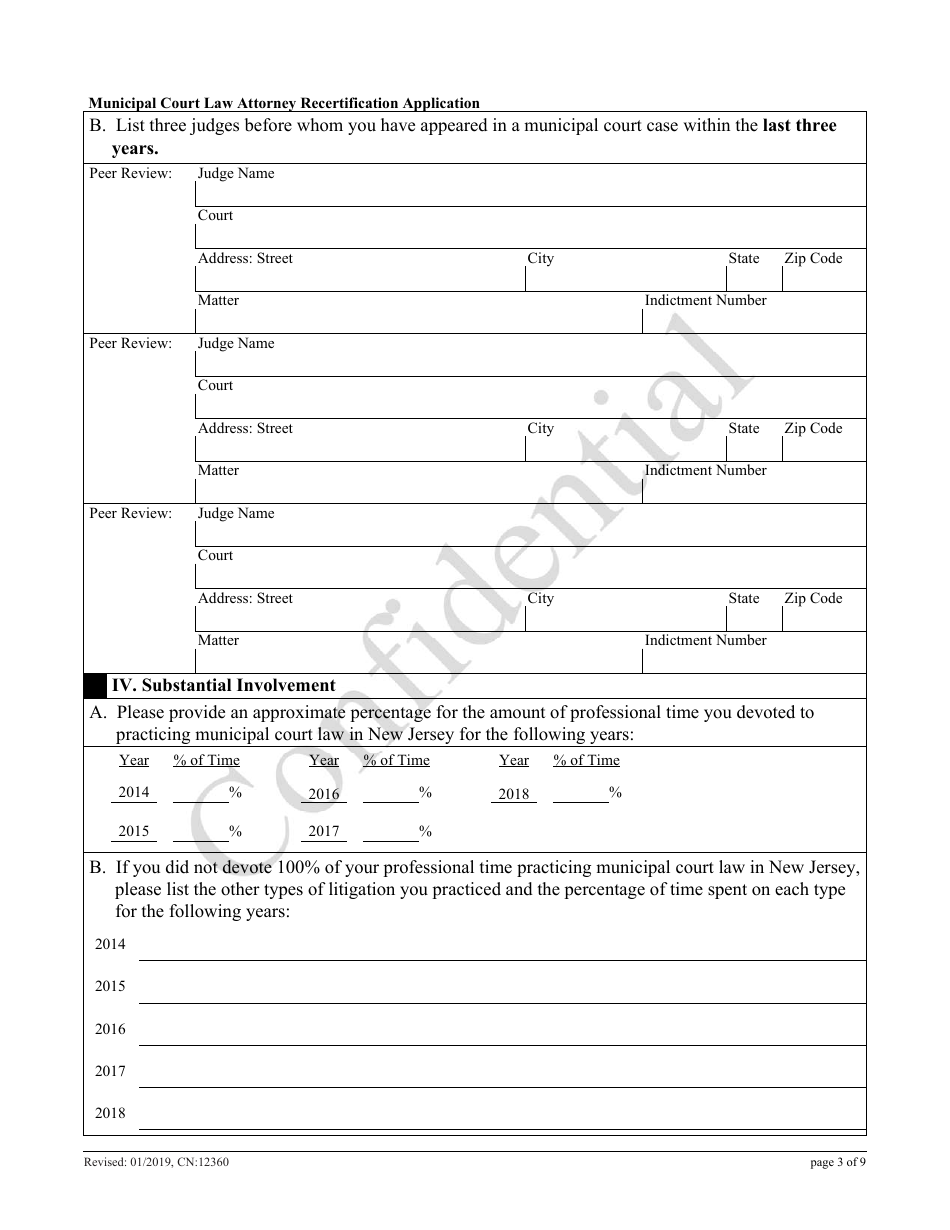 Form CN:12360 Municipal Court Law Attorney Recertification Application - New Jersey, Page 3