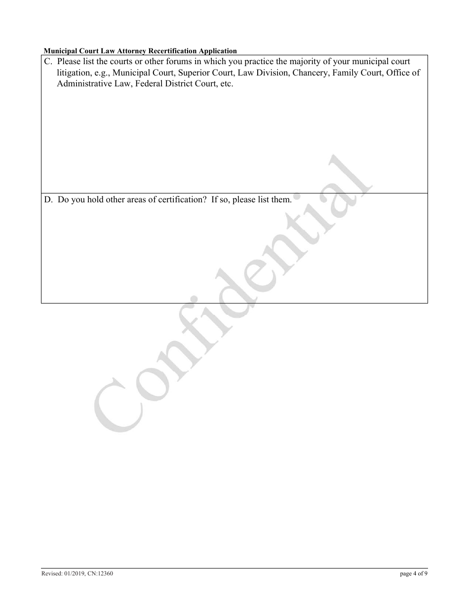 Form CN:12360 Municipal Court Law Attorney Recertification Application - New Jersey, Page 4
